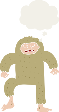 Düşünce baloncuğu olan kocaayak çizgi filmi bir insan tarafından çizilmiş.