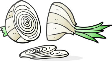 Bir insan tarafından çizilmiş karikatür dilimlenmiş soğan.