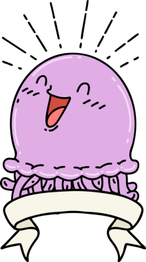 Bir insan tarafından çizilmiş mutlu denizanası dövmeli parşömen.