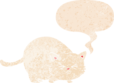 bir insan tarafından çizilmiş grunge sıkıntılı retro desenli konuşma baloncuklu kızgın kedi çizgi film