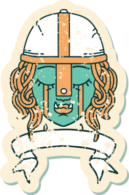 Retro Dövme Tarzı Ağlayan Ork Savaşçısı karakteri bir insan tarafından çizilmiş