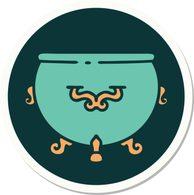 Bir insan tarafından çizilmiş geleneksel dövme stili bir kazan.