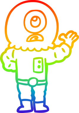 Gökkuşağı gradyanı çizimi bir insan tarafından çizilmiş bir Tepegöz uzaylı uzay adamı