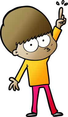 Bir insan tarafından çizilmiş bir fikri olan sinirli çizgi film çocuğu.