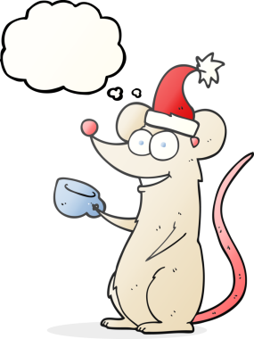 Bir insan tarafından çizilmiş noel şapkası giyen serbest çizim baloncuk faresi.