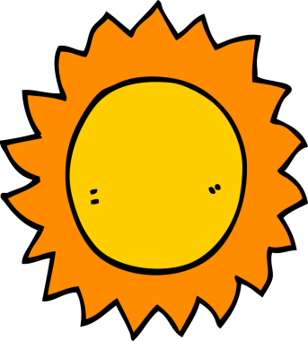 Bir insan tarafından çizilmiş çizgi film güneşi.