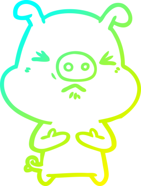 Bir insan tarafından çizilmiş kızgın bir domuzun soğuk çizgi çizimi.