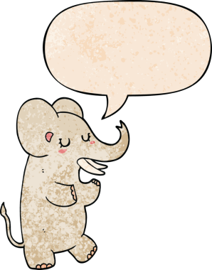 bir insan tarafından çizilmiş eski moda konuşma baloncuklu çizgi film fili.