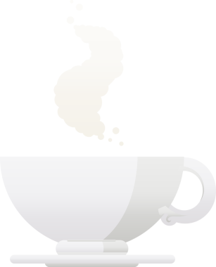 Bir insan tarafından çizilmiş bir fincan sıcak kahvenin düz renkli çizimi