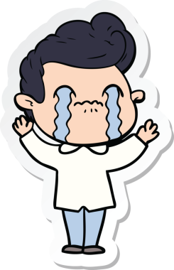 Bir insan tarafından çizilmiş, ağlayan bir çizgi film karakterinin çıkartması.