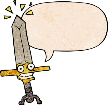 bir insan tarafından çizilmiş eski moda konuşma baloncuklu sihirli kılıç.