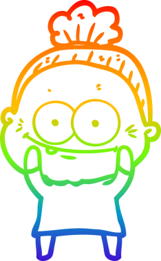 Gökkuşağı gradyan çizgi çizimi Bir insan tarafından çizilmiş mutlu yaşlı kadın