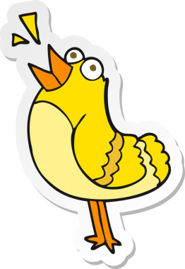 Bir insan tarafından çizilmiş çizgi film kuşunun çıkartması.