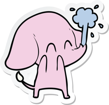 Bir insan tarafından çizilmiş su püskürten şirin bir filin çıkartması.