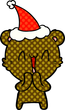 Mutlu ayı eli bir insan tarafından çizilmiş Noel Baba şapkasının çizgi roman çizimi.