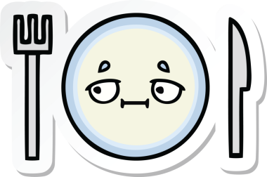 Bir insan tarafından çizilmiş şirin bir yemek tabağının çıkartması.