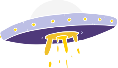 Bir insan tarafından çizilmiş düz renkli uçan UFO çizgi filmi