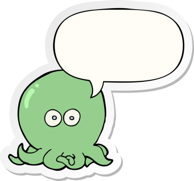 Bir insan tarafından çizilmiş konuşma balonu çıkartmalı ahtapot çizgi filmi.