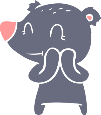 Bir insan tarafından çizilmiş gülümseyen ayı düz renkli çizgi film.