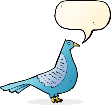 Bir insan tarafından çizilmiş konuşma balonlu çizgi film kuşu.