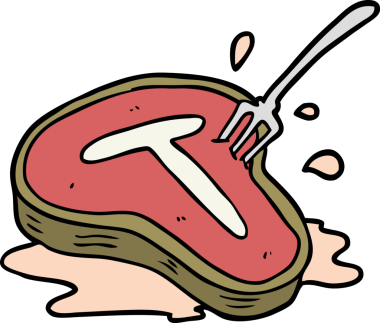 Bir insan tarafından çizilmiş biftek ve çatal.