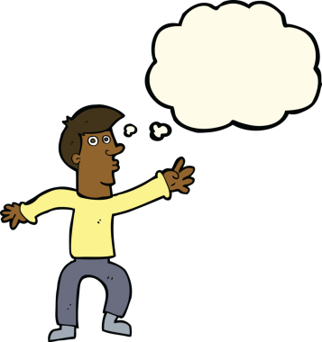 Bir insan tarafından çizilmiş düşünce baloncuğuyla adama ulaşan çizgi film