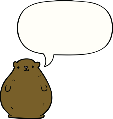 Bir insan tarafından çizilmiş konuşma balonlu çizgi film ayısı.