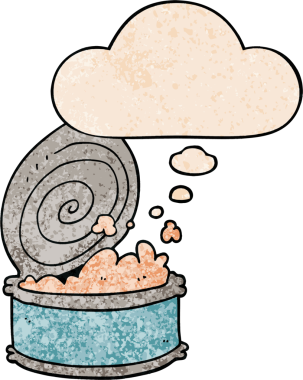 Bir insan tarafından çizilmiş grunge desenli düşünce baloncuklu konserve balık.