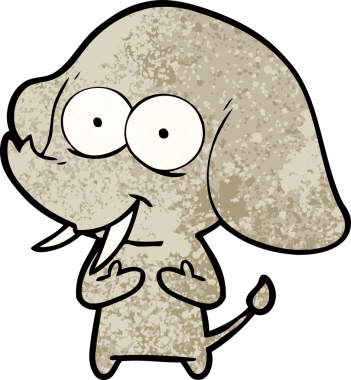 Bir insan tarafından çizilmiş mutlu bir fil.