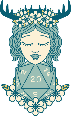 Retro Dövme Tarzı İnsan Druid Bir insan tarafından çizilmiş doğal yirmi zar ile