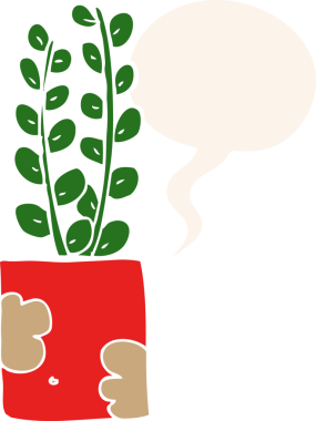 Konuşma baloncuklu karikatür bitkisi bir insan tarafından çizilmiş.