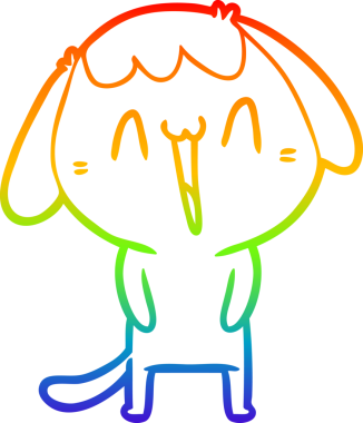 Gökkuşağı gradyan çizimi. Bir insan tarafından çizilmiş şirin bir köpek çizimi.