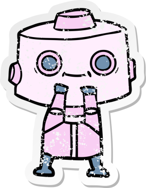 Bir insan tarafından çizilmiş karikatür robotunun sıkıntılı çıkartması.