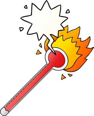 bir insan tarafından çizilmiş düzgün eğimli konuşma baloncuklu karikatür termometresi