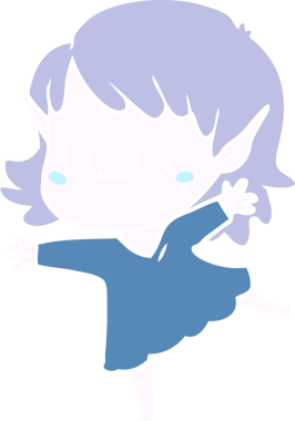 Bir insan tarafından çizilmiş mutlu düz renkli çizgi film elf kızı.