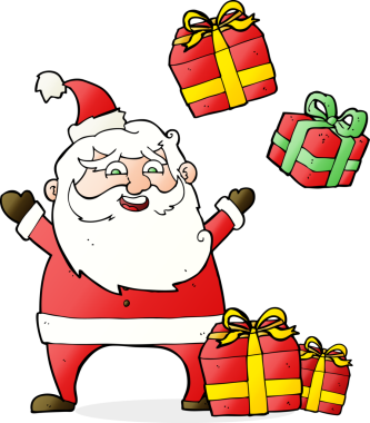 Bir insan tarafından çizilmiş hediyeli Noel Baba çizgi filmi.