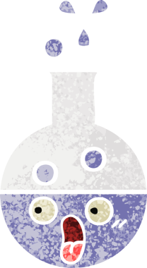 Bir insan tarafından çizilen test tüpünün retro çizim stili karikatürü