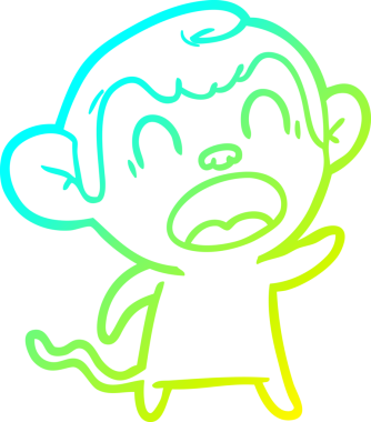 Bir insan tarafından çizilmiş bağıran çizgi film maymunu çizimi.