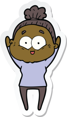 Bir insan tarafından çizilmiş mutlu yaşlı bir kadının çıkartması.