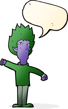 Bir insan tarafından çizilmiş konuşma balonu olan bir vampir adam.