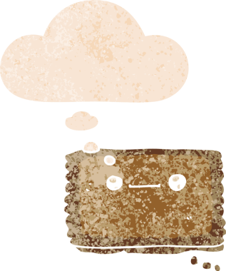 Düşünce baloncuklu çizgi film bisküvisi grunge sıkıntılı retro dokuma tarzı bir insan tarafından çizilmiş