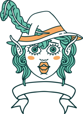 Retro Dövme Biçimi Elf karakter yüzü Bir insan tarafından çizilmiş pankartıyla