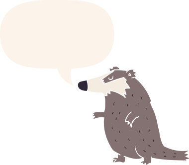 bir insan tarafından çizilmiş eski moda konuşma balonlu bir porsuk.