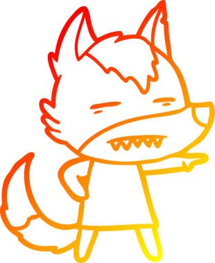 Bir insan tarafından çizilmiş dişleri gösteren çizgi bir kurdun sıcak çizgi çizimi