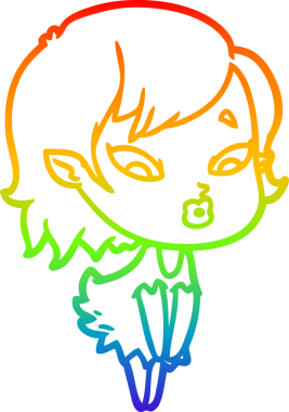 Gökkuşağı gradyan çizgisi. Bir insan tarafından çizilmiş şirin bir vampir kız çizgi filmi.