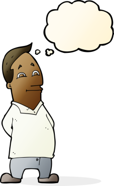 Bir insan tarafından çizilmiş düşünce balonlu çizgi film dostu bir adam.