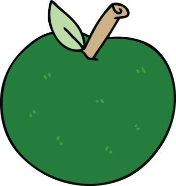 Bir insan tarafından çizilmiş tuhaf bir çizgi film elması.