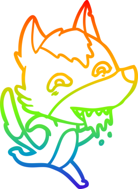 Gökkuşağı gradyan çizgi çizimi. Bir insan tarafından çizilen aç kurt çizimi.