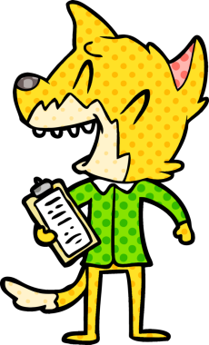 Bir insan tarafından çizilmiş gülen tilki satıcısı.