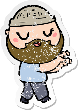 Bir insan tarafından çizilmiş sakallı bir çizgi film karakterinin sıkıntılı çıkartması.